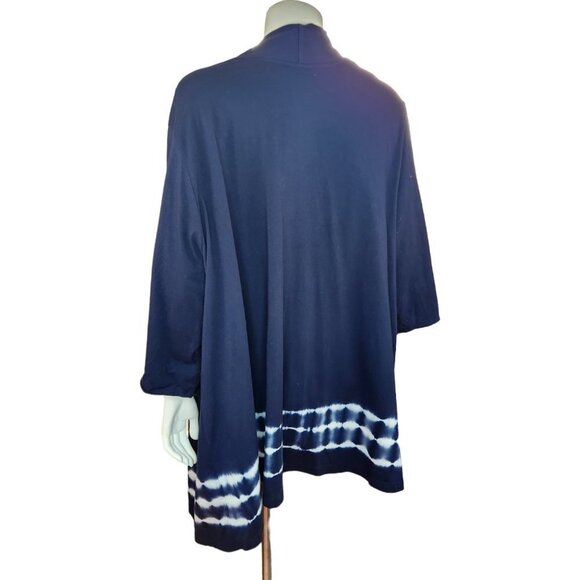 Woman Within Long Sleeve Open‎ Faced Cardigan Size 2X Navy White Tye-Dye Bottom - Picture 5 of 9